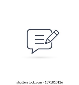 Speech Bubble and pen icon, Add or create new message, Vector line illustration.