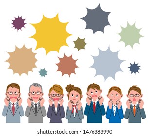 Speech bubble with people of scared expression