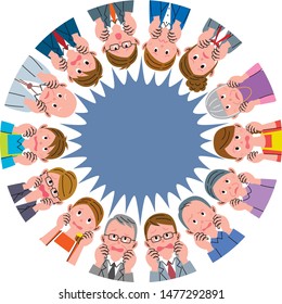 Speech bubble with people of scared expression