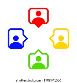 speech bubble with people symbol for icon isolated on white, simple person symbol in square speech bubble frame for communication concept, group of people symbol, relationships or individuals icon