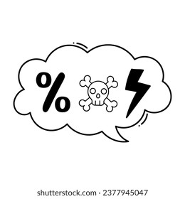 Speech bubble with percent symbol and skull icon over white background, line style, vector illustration