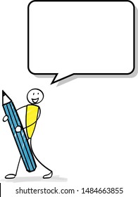 Speech bubble with a person holding a pencil