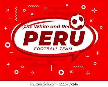 Speech Bubble PERU with icon football, soccer ball. Vector Illustration.