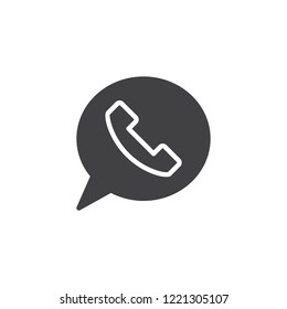 Speech bubble with phone handset vector icon. filled flat sign for mobile concept and web design. Messenger application simple solid icon. Symbol, logo illustration. Pixel perfect vector graphics