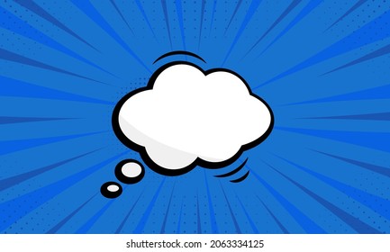 Speech Bubble Pictogram on Blue Pop Art Background with Halftone. Cartoon Blank White Cloud for Text Message. Comic Retro Balloon for Dialog. Vintage Speech Bubble. Isolated Vector Illustration.