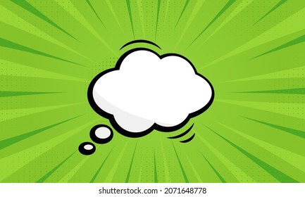 Speech Bubble Pictogram on Green Pop Art Background with Halftone. Cartoon Blank White Cloud for Text Message. Comic Retro Balloon for Dialog. Vintage Speech Bubble. Isolated Vector Illustration.