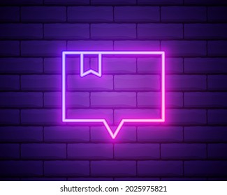 Burbuja de la voz rosa brillante neón ui ux icono. Vector de logotipo de signo brillante. Burbuja de discurso brillante aislada en un fondo de pared de ladrillo