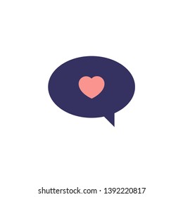 Speech bubble with a pink heart icon. Romantic conversation illustration.
