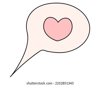 Speech bubble with pink heart. Romantic thoughts of love in a white cloud. Color vector illustration. Cartoon style. The symbol of lovers. Isolated background. Valentine's day. Idea for web design