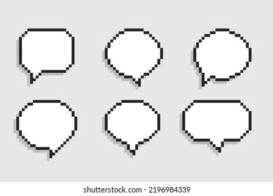 Speech bubble in Pixel art style. Comic speech bubble set collection. Editable vector blank space.