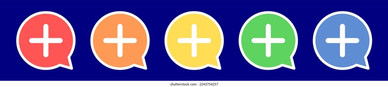Speech bubble plus sign icon. Add sign icon in various colors.