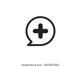Speech bubble with a plus sign inside isolated on white background