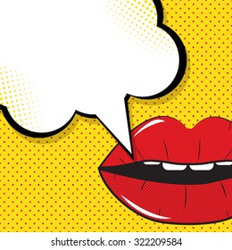 Speech Bubble Pop Art On Dot Background Vector Illustration