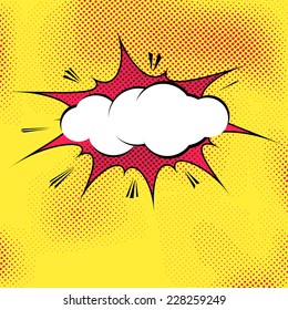 Speech bubble pop-art splash explosion template - comics book dotted background. Vector illustration