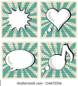 Speech Bubble in Pop-Art Style set Boom Heart Talk Music