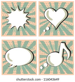 Speech Bubble in Pop-Art Style set Boom Heart Talk Music