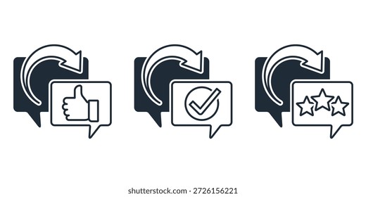 Eine Sprechblase mit positiver Kundenbewertung. Ausgezeichnetes Feedback. Lineare Vektorsymbol-Abbildung einzeln auf weißem Hintergrund.