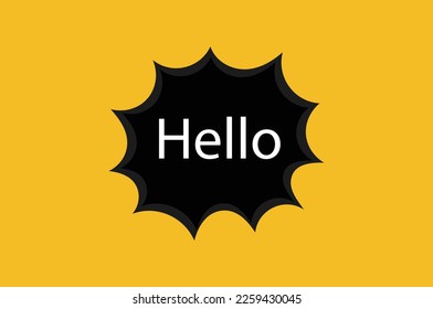 speech bubble, poster and sticker concept with text Hello. White bubble message hi, hello or hi there on bright yellow background for banner, poster. Vector Illustration