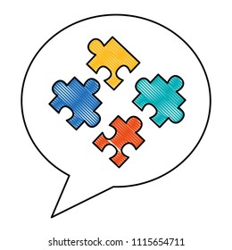 speech bubble with puzzle pieces isolated icon