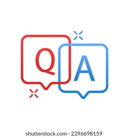 Speech bubble with q and a letters, questions and answers, faq chat. The line, glyph and filled contour are a colorful version, Q and A are speech contours. Vector illustration