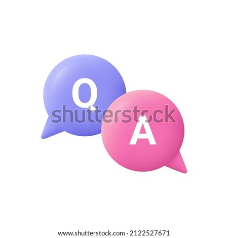 Speech bubble with q and a letters, questions and answers, faq chat. 3d vector icon. Cartoon minimal style.