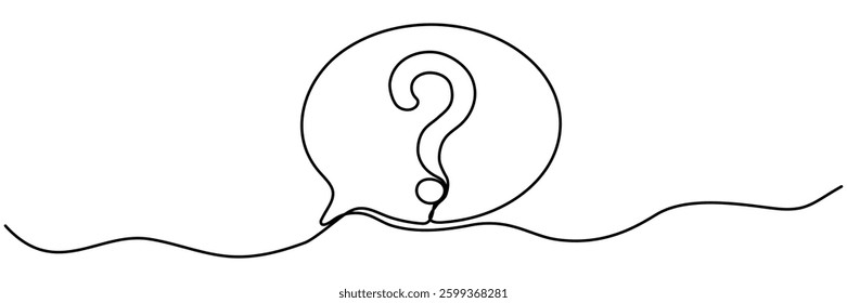 Speech bubble with question mark continuous one line drawing. Chat linear symbol. Dialogue sign. Vector illustration isolated on white.