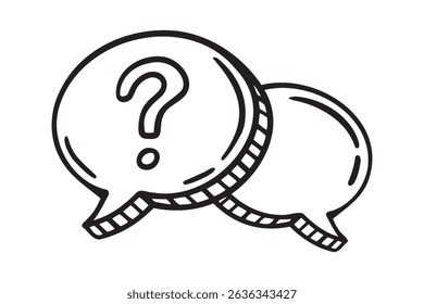 speech bubble question mark. Question mark dialog icon doodle hand drawn. Outline line drawing clipart symbol. Vector illustration