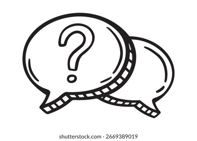 Fragezeichen für Sprechblasen. Fragezeichen-Dialog Symbol Doodle handgezeichnet. Das Symbol für die Umrisslinie eines Cliparts. Vektorgrafik