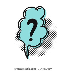 Speech bubble with question mark in retro style on a white background.