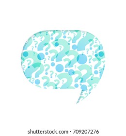 Speech Bubble With Question Marks. Transparent Overlapping Blue And Turquoise Text Box. Vector Illustration