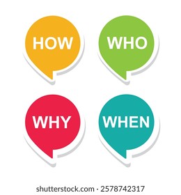 Speech bubble with question Who, ,When, Why, How - vector.