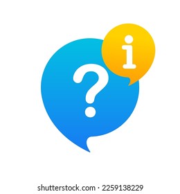 Burbuja del discurso. Preguntas y respuestas, chat faq. Icono del tema de intercambio de información, recopilación y análisis de información. Diseño plano. Un mensaje es un icono de signo de interrogación. Ilustración del vector