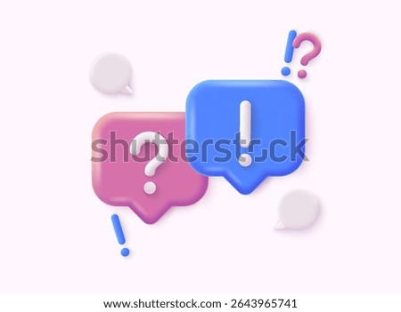 Speech bubble with ? and !, questions and answers, faq chat. 3d vector icon. Cartoon minimal style. 3D Web Vector Illustrations.