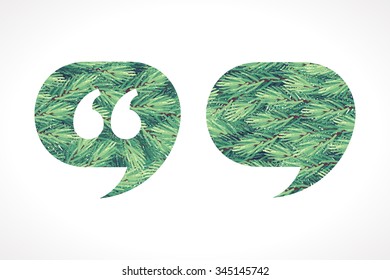 Speech bubble. Quotation mark speech bubble. Retro fir branches vector illustration