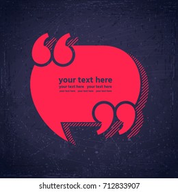 Speech bubble with quotation marks. Blue grunge background texture. Retro vector illustration. Place for your text