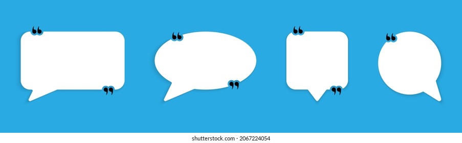 La Burbuja De La Expresión Cita Iconos. Cita texto de burbuja con soporte en fondo azul. Cuadrado de citas y cuadros de texto para voz, charla, referencia, comentario. Ilustración de vectores aislados.