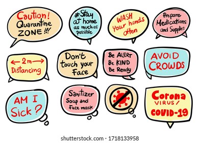 Speech bubble quote with light colors about coronavirus. Hand writing words. Good for decoration any graphic design of Covid-19 infomation. Vector illustration with layers.