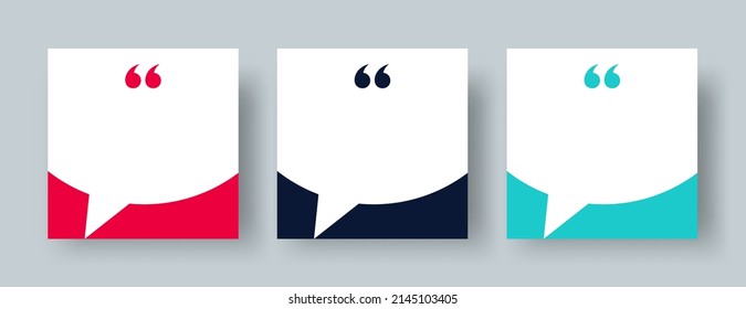 Speech Bubble Quote Template Set. Blank Speech Bubble Frame with Quotation Marks and Copy Space for Quotes.