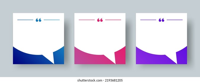 Speech Bubble Quote Template Set. Blank Speech Bubble Frame with Quotation Marks and Copy Space for Quotes. Speech Bubble Quote Template with Bright Gradient Backgrounds