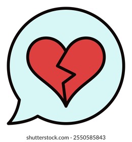 Speech Bubble with Red Broken Heart vector icon or Heartache colored sign