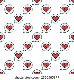 Speech Bubble with Red Broken Heart vector creative seamless pattern