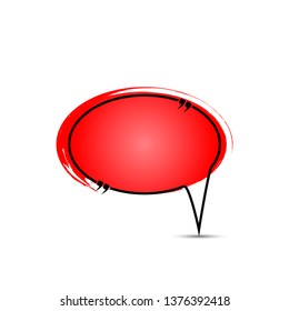 Speech bubble of red color with a frame in the form of a quote on a white background. Oval template from colored paper with a frame and place for comment. Original banner with a quote in a frame.