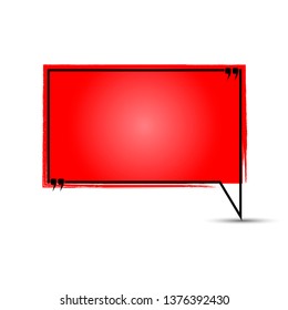 Speech bubble of red color with a frame in the form of a quote on a white background. Rectangular template of colored paper with a frame and space for comments. Original banner with a quote in a frame