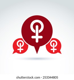 Speech bubble with a red female sign, woman gender symbol. Lesbian club conceptual icon Ã?Â¢?? chat on a relationship theme. 