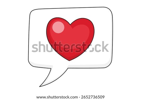 A speech bubble with a red heart icon, symbolizing a love message, positive feedback, and a social media "like" reaction