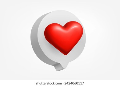 Speech bubble with red heart on white background. 3d vector illustration
