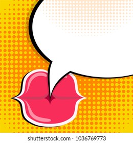 Speech Bubble and Red Lips Pop Art Comic Style Retro Background Stock Vector Illustration