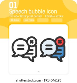Speech bubble remove icon with high quality black line style isolated on white background. Vector illustration speech bubble sign symbol icon concept for web design, ui, ux, website, logo, technology