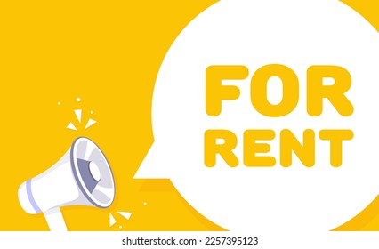 Speech bubble with For rent text. Speech bubble with loudspeaker. Pop art style. Vector line icon for Business and Advertising