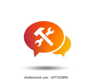 Speech bubble repair tool sign icon. Service symbol. Hammer with wrench. Blurred gradient design element. Vivid graphic flat icon. Vector